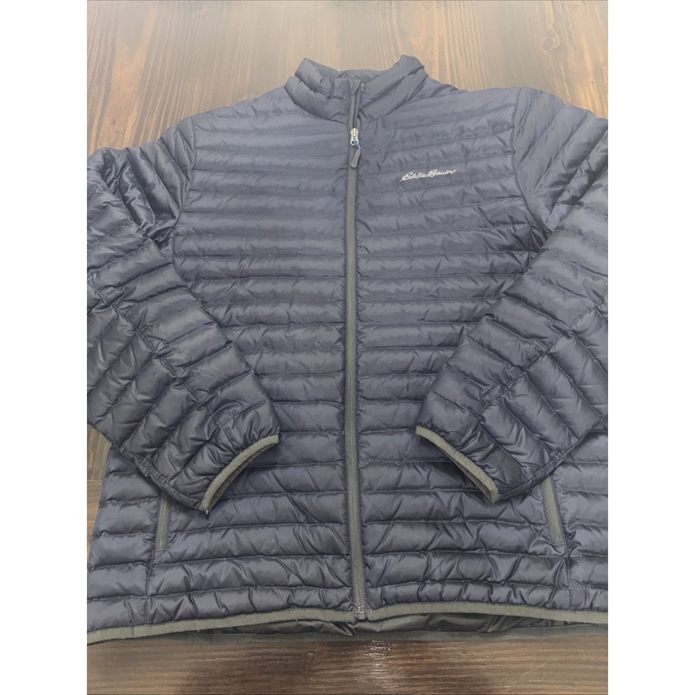 Eddie Bauer Down Puffer Coat Mens Large Blue Quilted Jacket Full Zip EB700